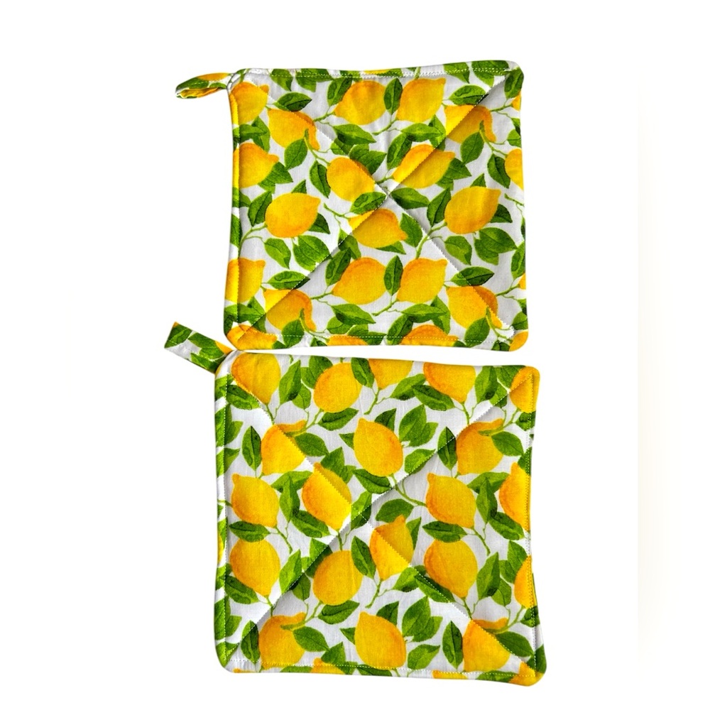 Hand Crafted Colorful Yellow Lemons Fabric Cotton Pot Holders or Hot Mats Trivet - Picture 7 of 7